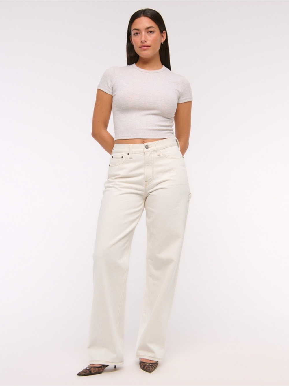 SOLD OUT Abercrombie & Fitch Cream Wide-Leg Utility Jeans - Picture 2 of 10